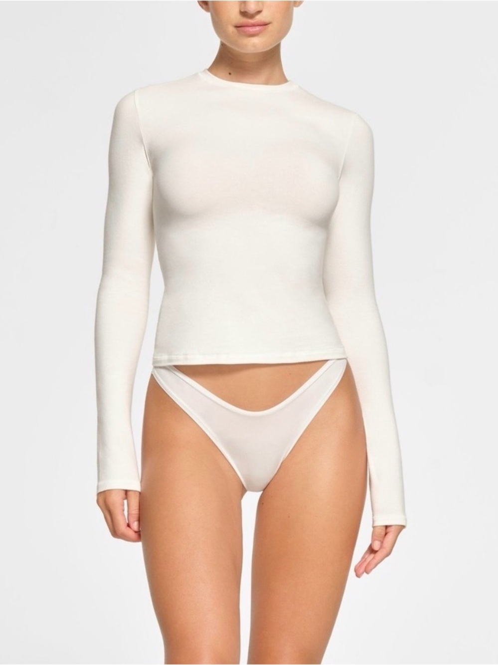 SKIMS Long-Sleeve Crewneck Top in White